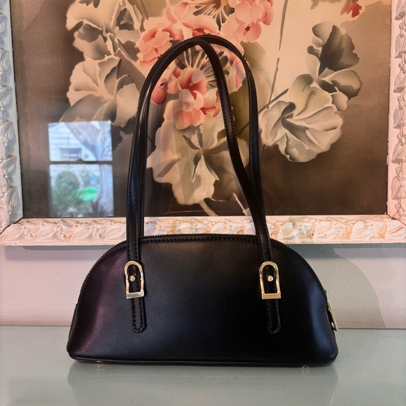 Madison West Handbags - Madison West Black Shoulder Bag with Gold Accents